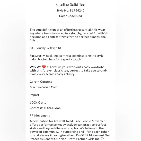 NWOT Free People FP Movement Baseline Solid Tee - Picture 6 of 7